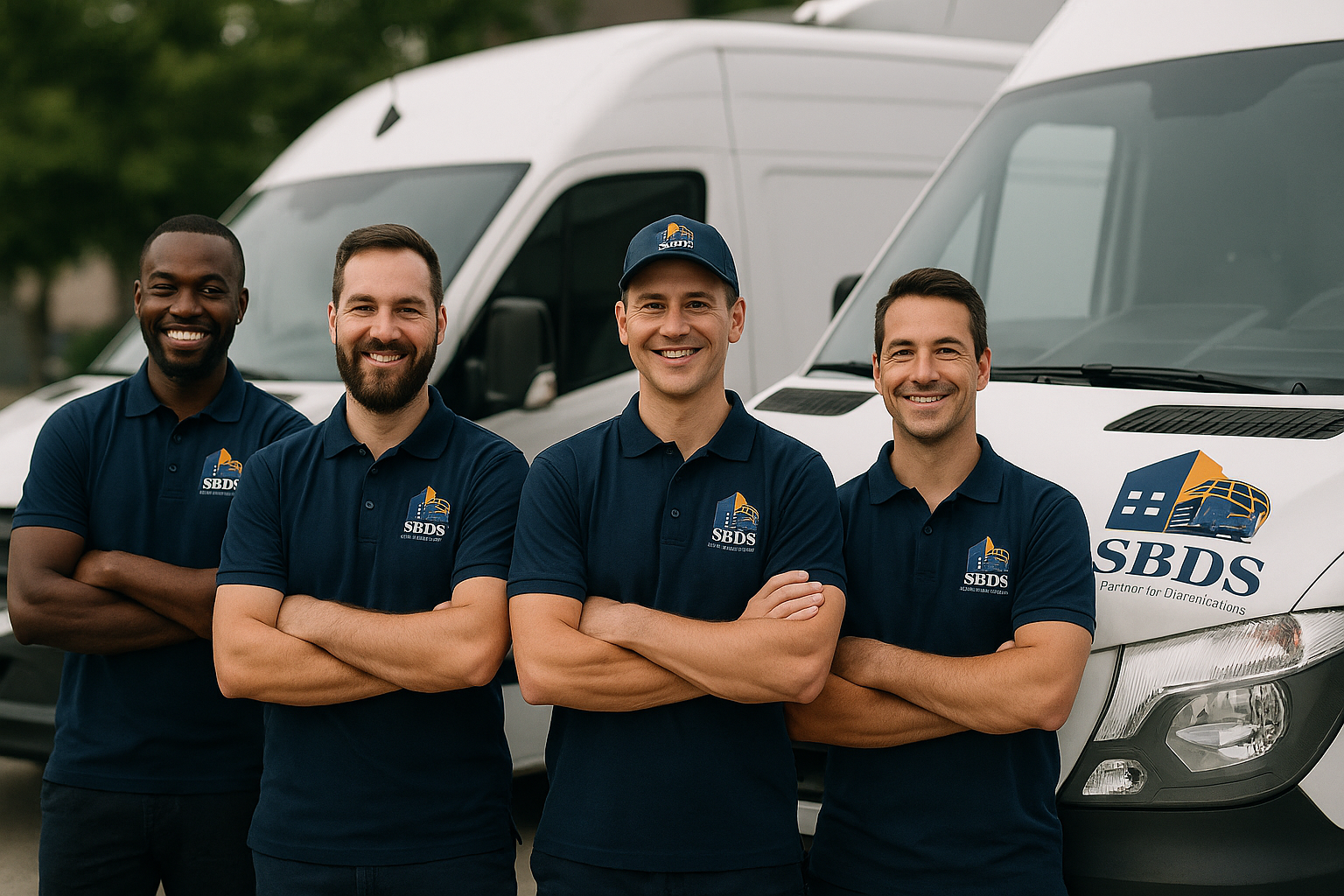 Fahrerteam von SBDS vor den Fahrzeugen