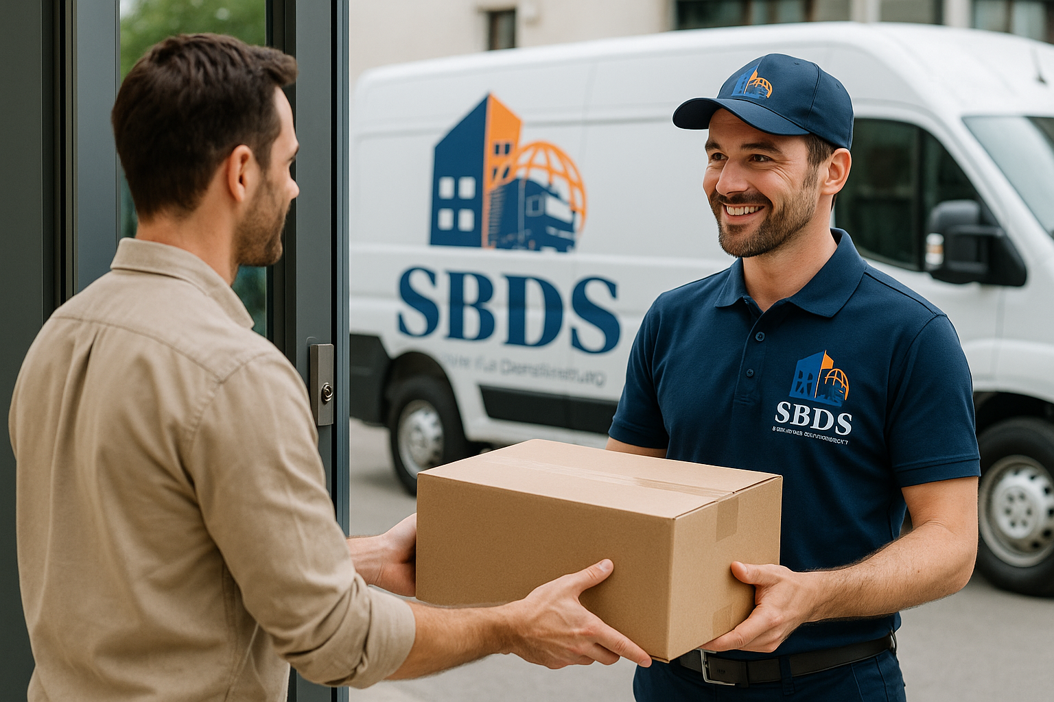 Fahrer übergibt Paket beim Kunden